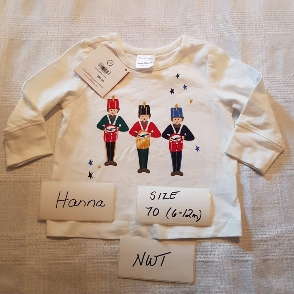 Hanna Andersson boys size 70 or 6-12 months white long sleeve shirt NWT